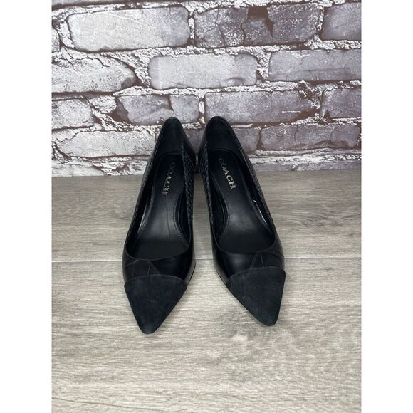 Coach Lacey Patchwork Black Leather Suede Pointed High Heels Women Sz 7B US/37EU - Picture 13 of 16